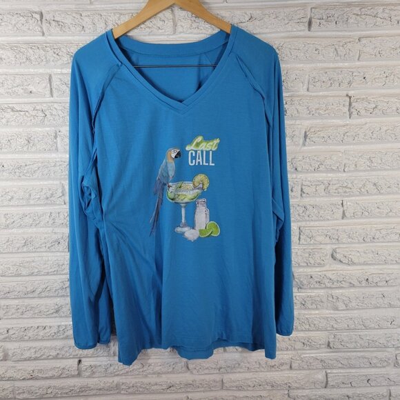 Womens Top 3XL Plus Tee Parrot Margarita Blue Last Call Raglan Sleeve BLU1E - Picture 1 of 9